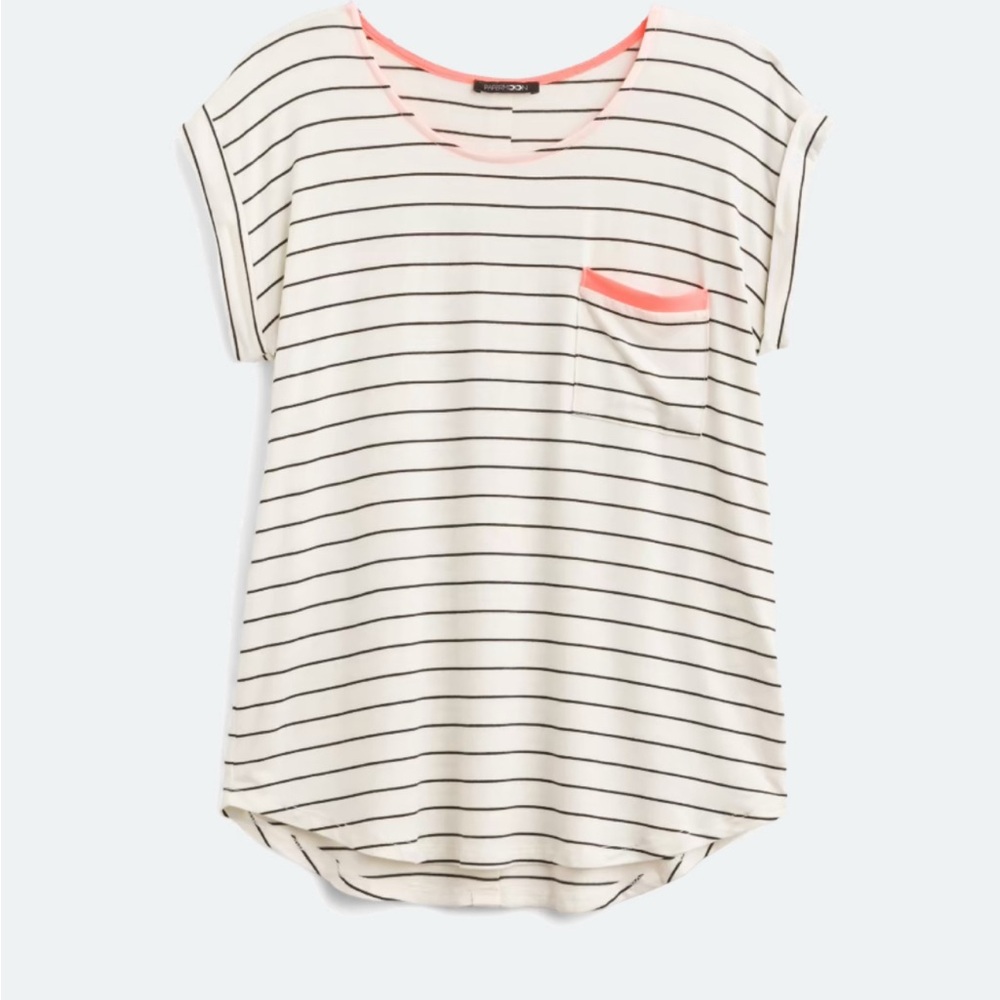Papermoon White and Black Striped Tee with Red Accents